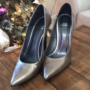Stuart Weitzman Pewter patent leather pumps